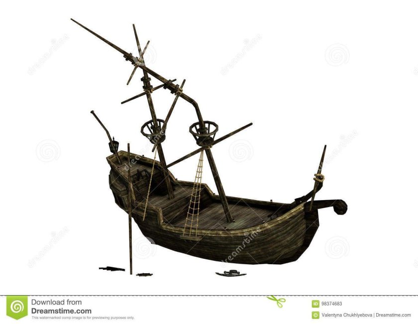 Затонувший корабль на белом фоне
