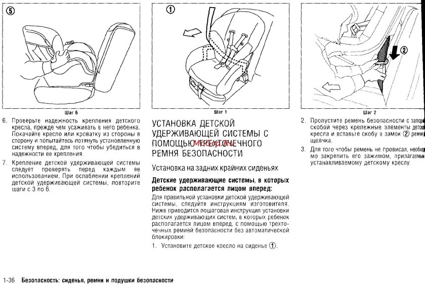 Схема крепления детского автокресла ремнем безопасности сзади