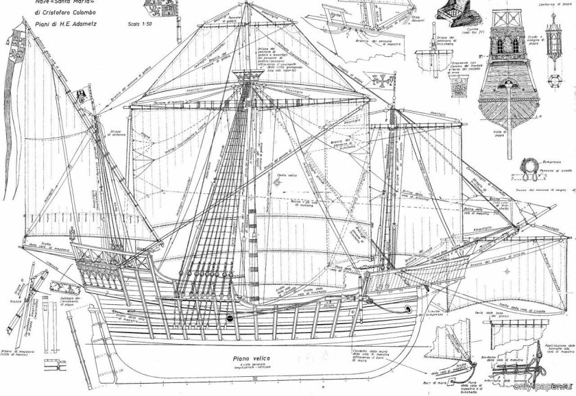 Санта Мария корабль Колумба чертеж
