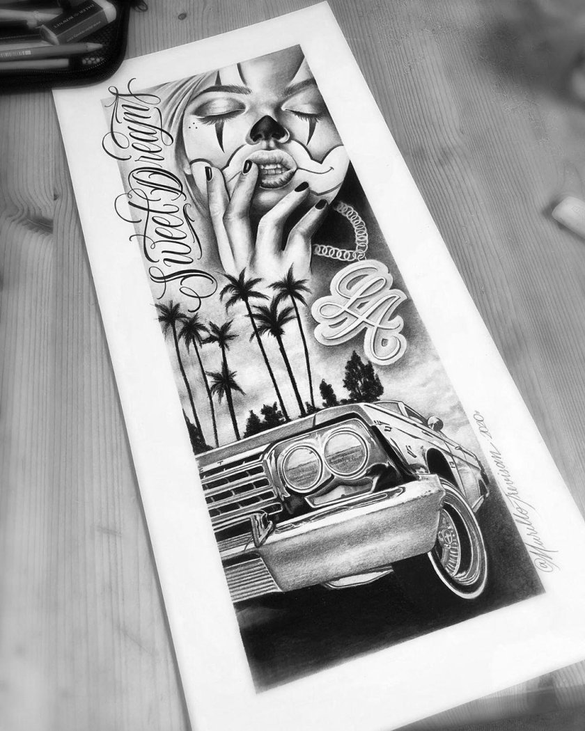 Тату Чикано лоурайдер