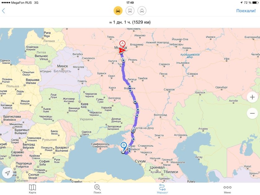 Путь Москва Крым на машине карта