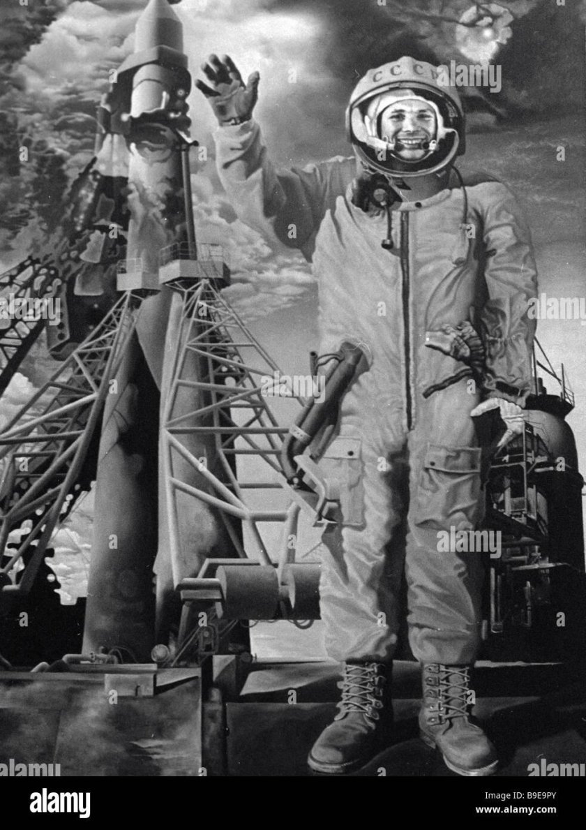 Юрий Гагарин в скафандре полный рост