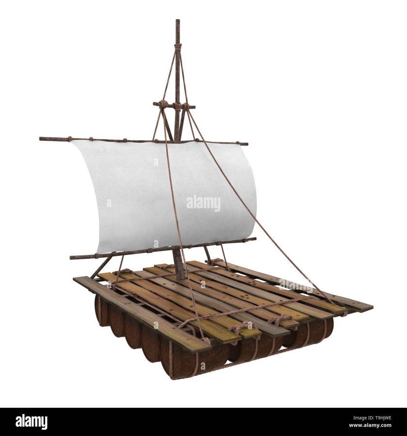 Деревянный плот с парусом