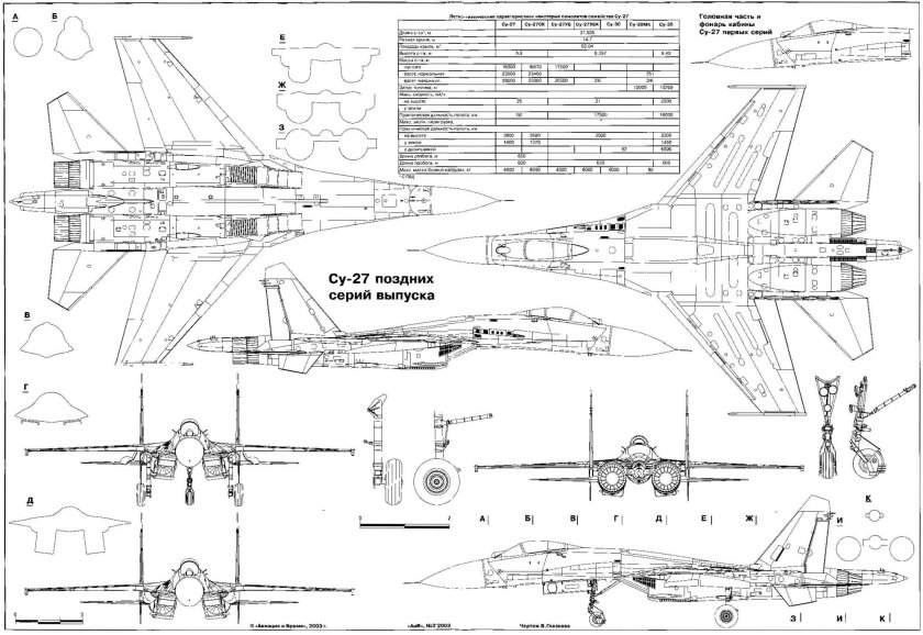 Чертеж самолета Су 27