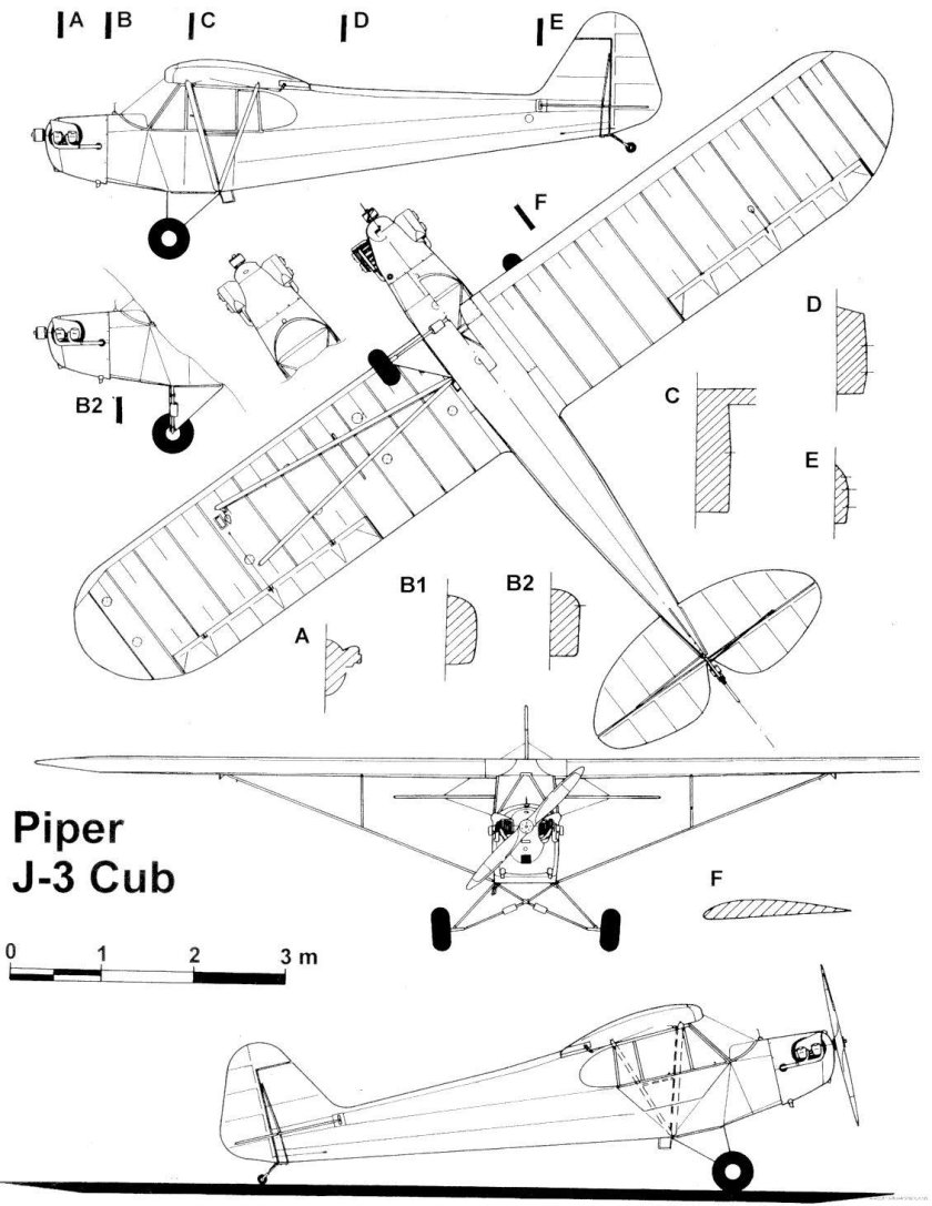 Piper j3 Cub чертежи