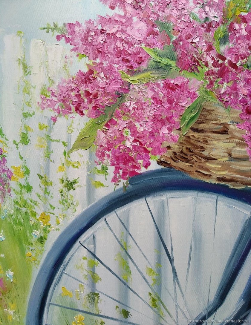 Живопись с велосипедом и цветами