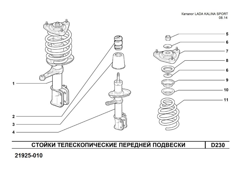 Стойка передняя ВАЗ 2190 схема