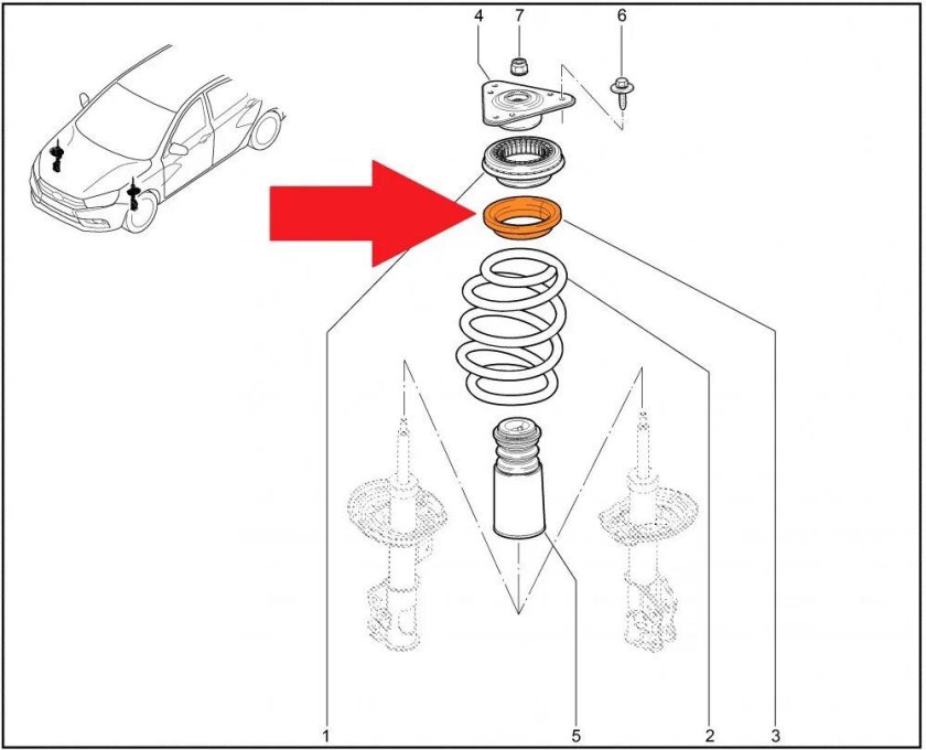 Прокладка изолирующая передней пружины подвески верхняя Lada Гранта