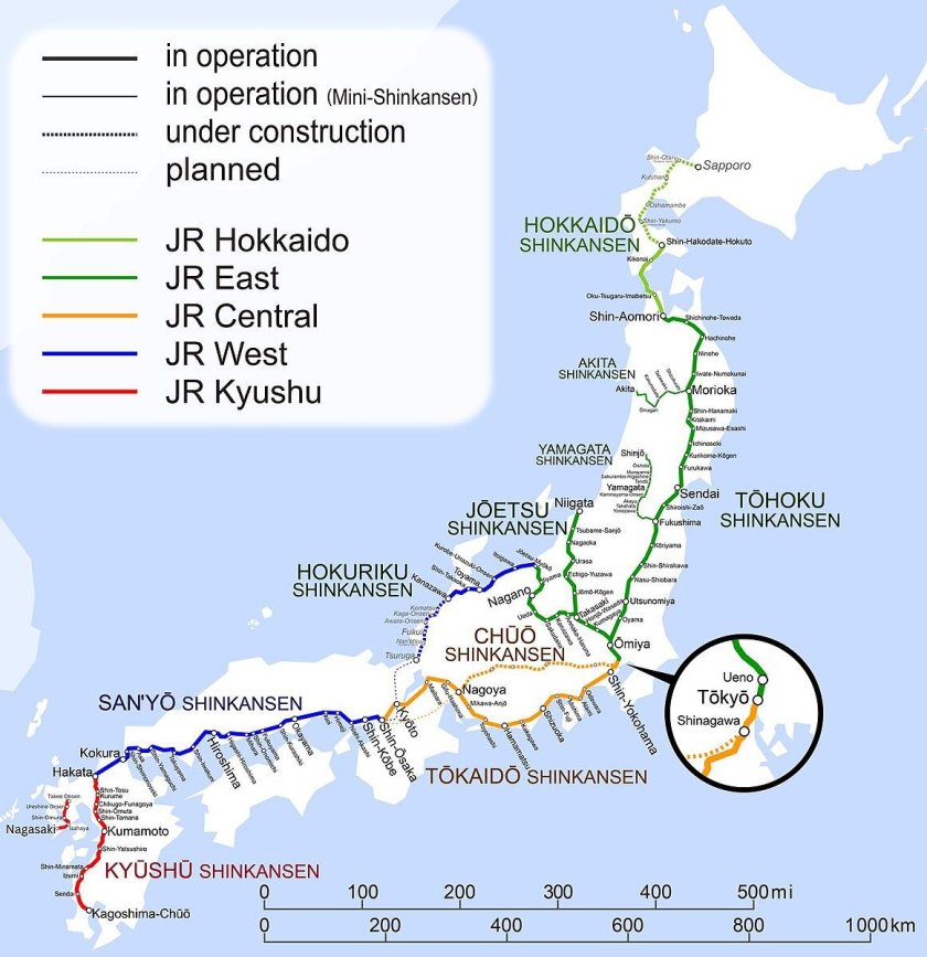 Карта Синкансен Япония