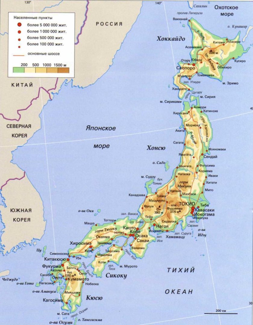 Карта Японии с городами