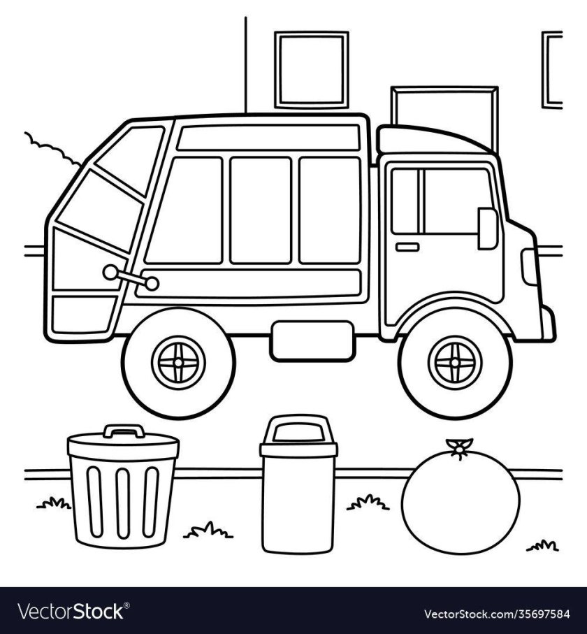 Мусоровоз раскраска для малышей