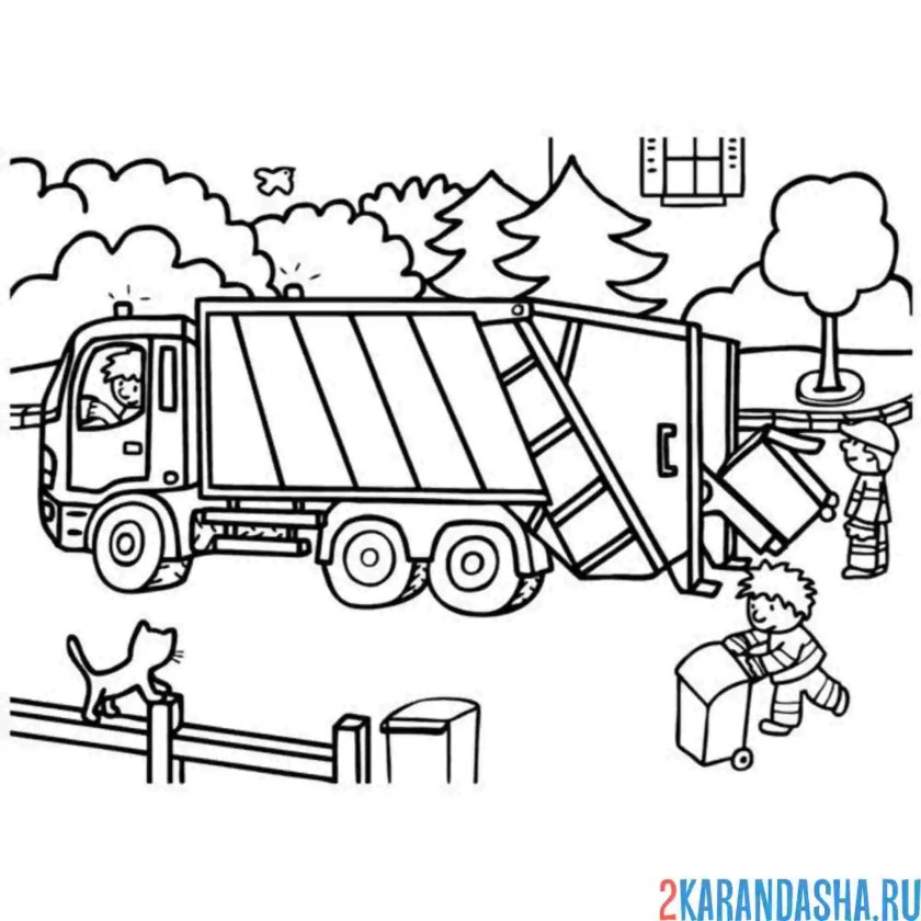 Мусоровоз раскраска для малышей
