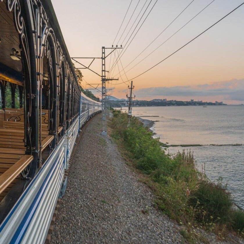 Ретро поезд Туапсе Гагра открытый вагон