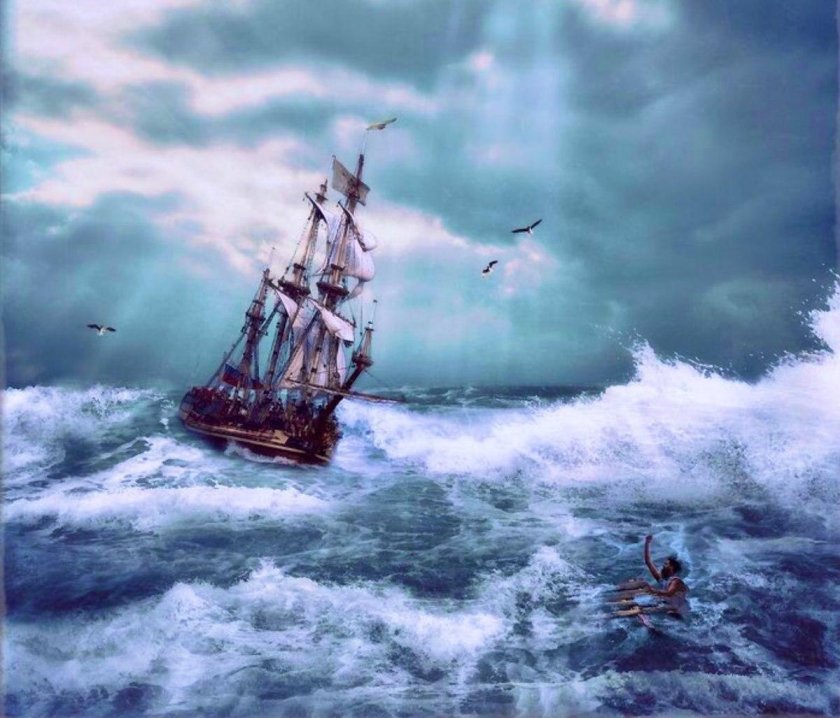 Парусный корабль в шторм