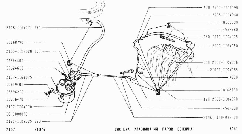Система улавливания паров ВАЗ 2107