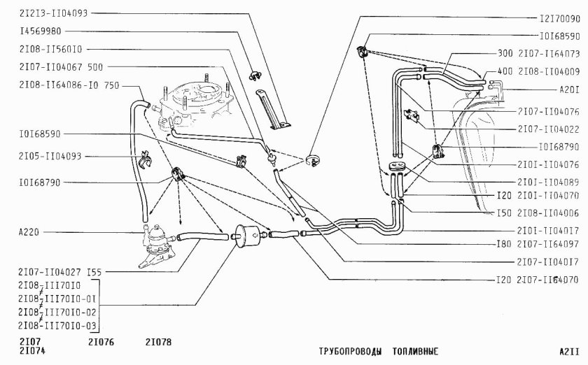 Топливные трубки ВАЗ 2107 инжектор схема