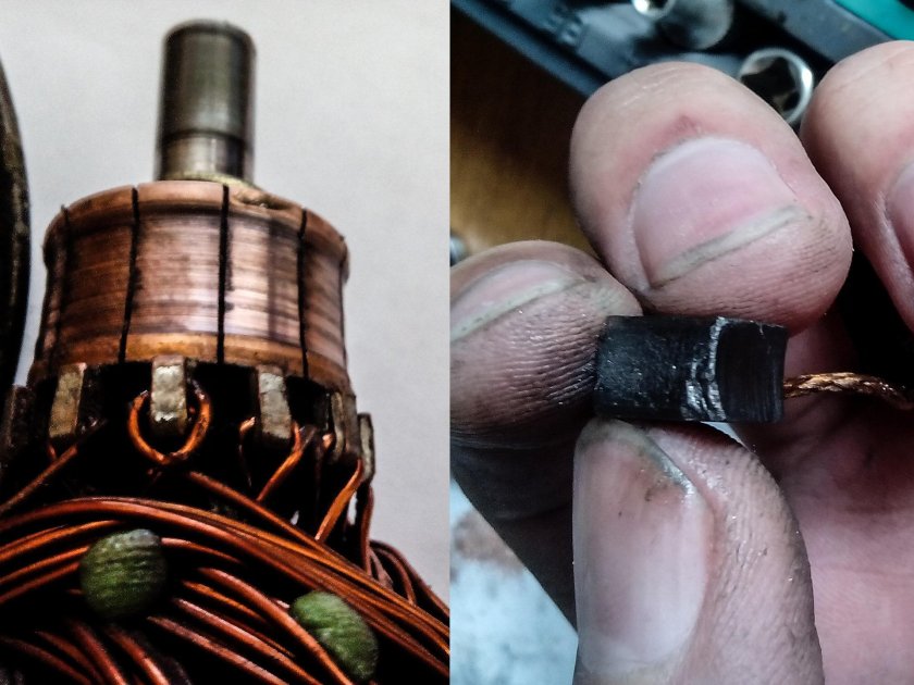 Изношенные щетки электродвигателя