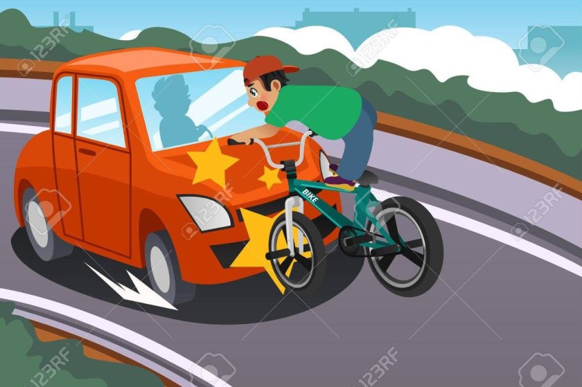 Велосипед и машина на дороге