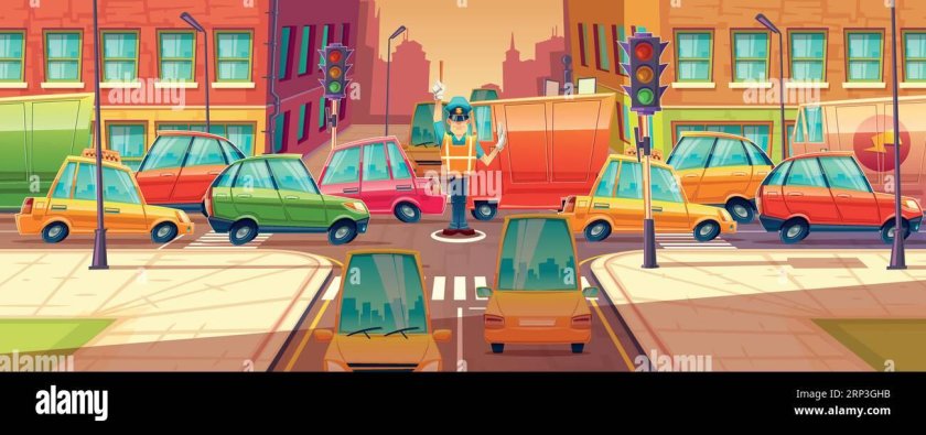 Улица с машинами и светофором мультяшная