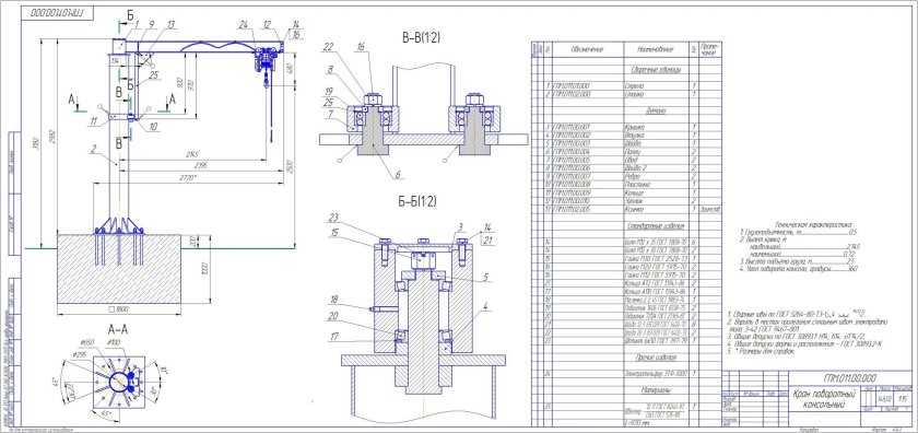 Механизм поворота консольного крана чертеж