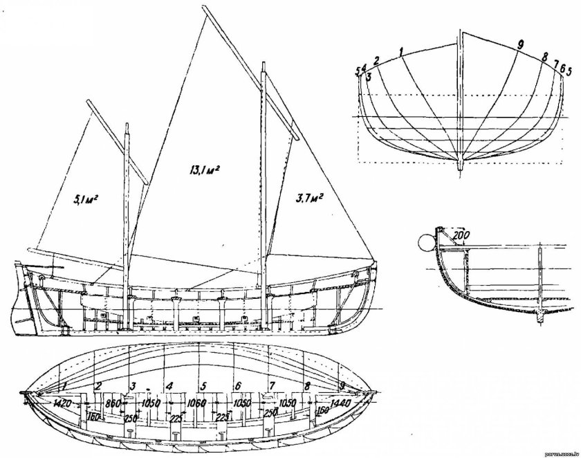 Парусный Вельбот чертёж
