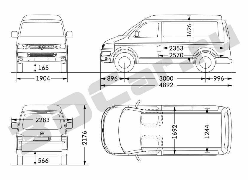 VW Transporter габариты кузова