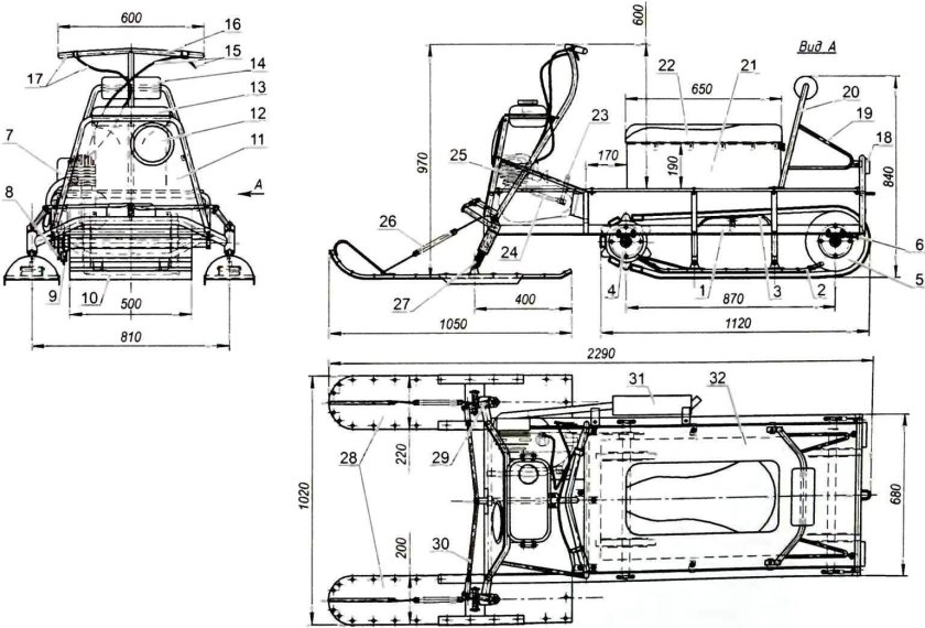 Миниснегоход Рыбак 2м чертежи