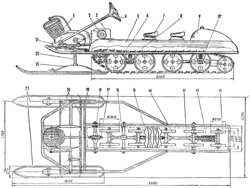 Рама мотобуксировщика гусеница Буран 380